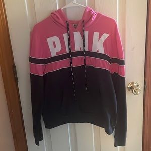 Victoria’s Secret PINK large pull over pink gray and white hoodie sweatshirt